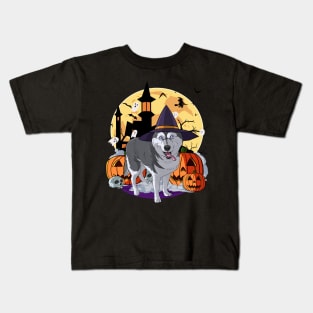 Siberian Husky Happy Halloween Kids T-Shirt